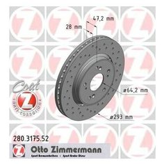 Тормозной диск Zimmermann 280.3175.52 для Honda CR-V III,IV