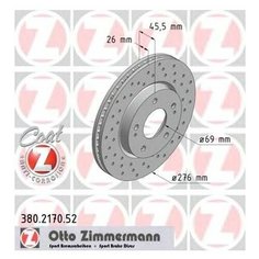 Тормозной диск Zimmermann 380.2170.52 для Mitsubishi Lancer VII,VIII, Space Runner