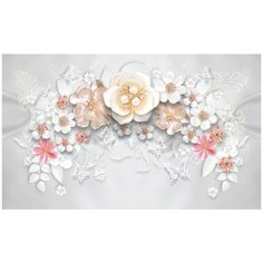 Фотообои Цветы на белом шелке/ Красивые уютные обои на стену в интерьер комнаты/ 3Д расширяющие пространство над кроватью или над столом/ На кухню в спальню детскую зал гостиную прихожую/ размер 300х180см/ Флизелиновые