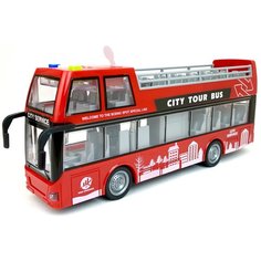 Инерционный двухэтажный автобус City Service 1964650, подсветка кабины, двери открываются, звук мотора, сигнализации, инерционная машинка, 1:16, 27х11х6 см Play Smart