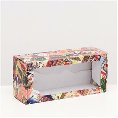 Коробка самосборная, с окном, "Новогодняя афиша", 16 х 35 х 12 см, 1 шт. Сима ленд