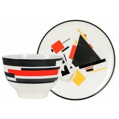 Чашка с блюдцем чайная. Императорский фарфоровый завод. Форма Яблочко. Рисунок Горизонтальное движение. 160 мл.