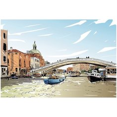 Фотообои виниловые на флизелиновой основе "Мост в Венецию акварель", Арт. 114-356, 400х270 см (ШхВ) Polimar