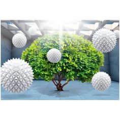 Фотообои виниловые на флизелиновой основе Polimar "Дерево с колючими шарам 3D зеленый", Арт. 14-076, 400см х 270см (ШхВ)