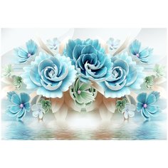 Фотообои виниловые на флизелиновой основе "Нежно-голубые цветы 3D", Арт. 14-556, 400х270 см (ШхВ) Polimar