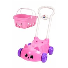 Тележка детская для маркета розовая технок детская тележка для продуктов / игрушка каталка детская с ручкой / каталка для девочек