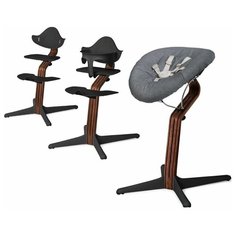 Детский стульчик Evomove Nomi от 0 мес до 12 лет с основанием орех (комплект) черный; текстиль - серый меланж