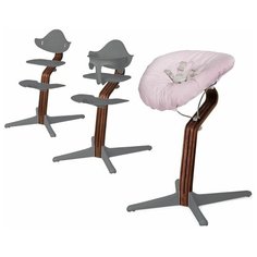 Детский стульчик Evomove Nomi от 0 мес до 12 лет с основанием орех (комплект) серый; текстиль - розовая пудра