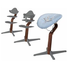 Детский стульчик Evomove Nomi от 0 мес до 12 лет с основанием орех (комплект) серый; текстиль - лазурь