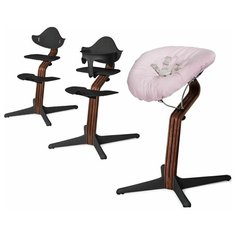 Детский стульчик Evomove Nomi от 0 мес до 12 лет с основанием орех (комплект) черный; текстиль - розовая пудра