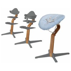 Детский стульчик Evomove Nomi от 0 мес до 12 лет с основанием дуб (комплект) серый; текстиль - лазурь