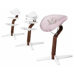 Детский стульчик Evomove Nomi от 0 мес до 12 лет с основанием орех (комплект) белый; текстиль - розовая пудра