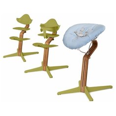 Детский стульчик Evomove Nomi от 0 мес до 12 лет с основанием дуб (комплект) лайм; текстиль - лазурь