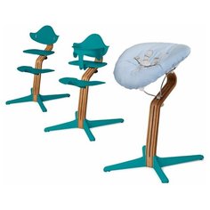 Детский стульчик Evomove Nomi от 0 мес до 12 лет с основанием дуб (комплект) океан; текстиль - лазурь