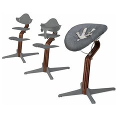 Детский стульчик Evomove Nomi от 0 мес до 12 лет с основанием орех (комплект) серый; текстиль - серый меланж