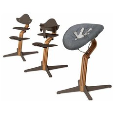 Детский стульчик Evomove Nomi от 0 мес до 12 лет с основанием дуб (комплект) кофе; текстиль - серый меланж