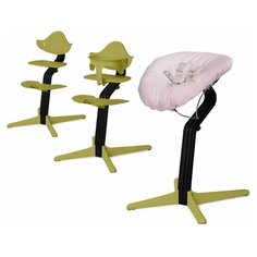 Детский стульчик Evomove Nomi от 0 мес до 12 лет с черным основанием (комплект) лайм; текстиль - розовая пудра