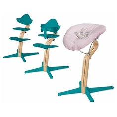 Детский стульчик Evomove Nomi от 0 мес до 12 лет с белым основанием (комплект) океан; текстиль - розовая пудра