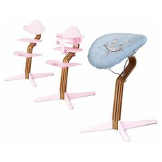 Детский стульчик Evomove Nomi от 0 мес до 12 лет с основанием дуб (комплект) розовый; текстиль - лазурь