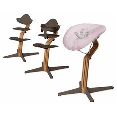 Детский стульчик Evomove Nomi от 0 мес до 12 лет с основанием дуб (комплект) кофе; текстиль - розовая пудра