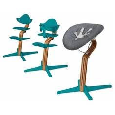 Детский стульчик Evomove Nomi от 0 мес до 12 лет с основанием дуб (комплект) океан; текстиль - серый меланж