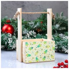 Кашпо деревянное Дарим Красиво 15*12*8,5(25) см, "Пауль и Любовь, Новогоднее, Елочки", с принтом