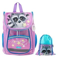 Ранец Стандарт Сalligrata, 36 х 26 х 16, с мешком, «Енот», сиреневый/бирюзовый Calligrata