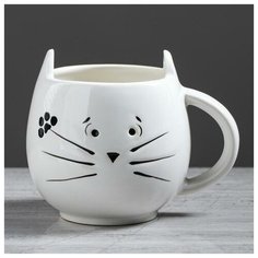 Кружка "Кот" белая, 0.4 л, микс Керамика ручной работы