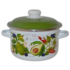Кастрюля сталь, эмалированное покрытие, 2 л, с крышкой, крышка сталь, СтальЭмаль, Авокадо, 6RD161M, белоснежная