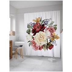 Штора (занавеска) для ванной JoyArty "Прекрасный летний букет" из сатена, 180х200 см с крючками
