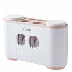 Подвесной органайзер-держатель ECOCO для зубных щеток и стаканов в ванную с дозатором-диспенсером для зубной пасты розовый