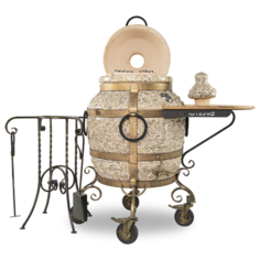 Эксклюзивный тандыр ЭкоТандыр Золотое Руно (с механизмом открывания крышки, с одним столиком, на колесах) дровяной