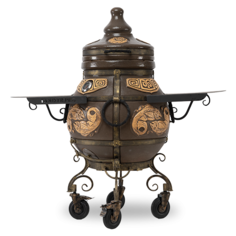 Тандыр ЭкоТандыр Шар (с механизмом открывания крышки, с двумя столиками, без колёс, цвет - чёрный) дровяной