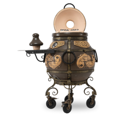 Тандыр ЭкоТандыр Шар (с механизмом открывания крышки, с одним столиком, на колёсах, цвет - чёрный) дровяной