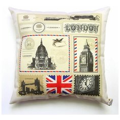 Декоративная подушка Штучки, к которым тянутся ручки Лондон Винтаж, марки, конверты