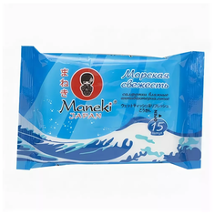 Салфетки влажные "Maneki", с антибактериальным эффектом, аромат "морская свежесть", 15шт./упак