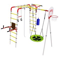 Спортивно-игровой комплекс ROMANA Fitness + Качели Гнездо, черный/зеленый/синий/белый/желтый