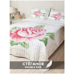 "Стеганое покрывало Ambesonne ""Роза в узорах"" 230х240 см на кровать с двумя наволочками 50х70 см"