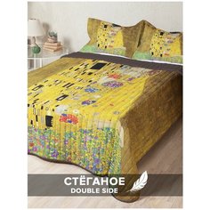 "Стеганое покрывало Ambesonne ""Густав Климт Поцелуй"" 230х240 см на кровать с двумя наволочками 50х70 см"