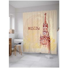 Штора (занавеска) для ванной JoyArty "Московское время" из сатена, 180х200 см с крючками