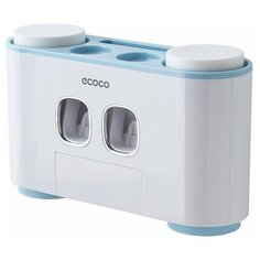 Подвесной органайзер-держатель ECOCO для зубных щеток и стаканов в ванную с дозатором-диспенсером для зубной пасты голубой