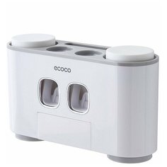 Подвесной органайзер-держатель ECOCO для зубных щеток и стаканов в ванную с дозатором-диспенсером для зубной пасты серый