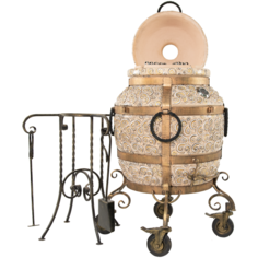 Эксклюзивный тандыр ЭкоТандыр Золотое Руно (с механизмом открывания крышки, без столиков, на колесах) дровяной