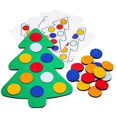 Сортер деревянный с карточками Елочка новогодняя с шарами 5 цветов Эврилэнд