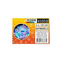 Ecola гирлянда-нить ул. 100LED RGB, 6м, 8 реж., прозр.провод с вилкой 220V IP44 N4YM06ELC. 7 различных цветов.