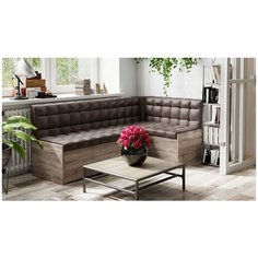 Скамья угловая со спальным местом «Форест» Дуб Сонома трюфель/Кожзам коричневый Triya