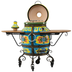 Эксклюзивный тандыр ЭкоТандыр Эллада (с механизмом открывания крышки, с двумя столиками, на колесах) дровяной