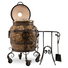 Эксклюзивный тандыр ЭкоТандыр Посейдон (с механизмом открывания крышки, без столика, на колесах) дровяной