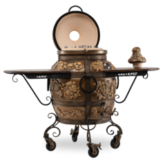 Эксклюзивный тандыр ЭкоТандыр Посейдон (с механизмом открывания крышки, с двумя столиками, на колесах) дровяной