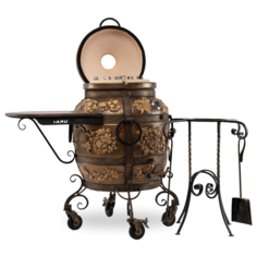 Эксклюзивный тандыр ЭкоТандыр Посейдон (с механизмом открывания крышки, с одним столиком, на колесах) дровяной